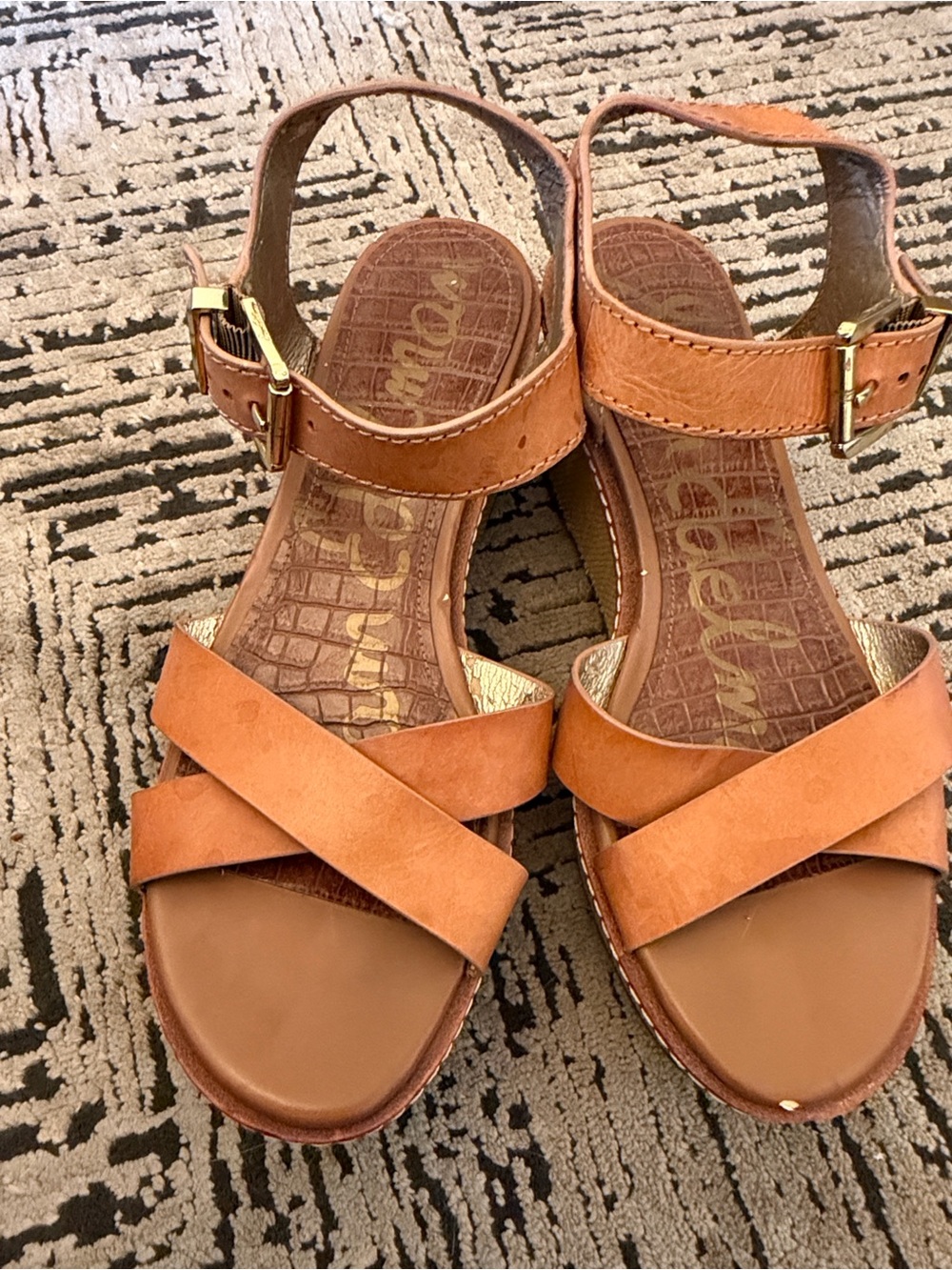 Sam Edelman Tan Leather Crisscross Ankle Strap Sandals